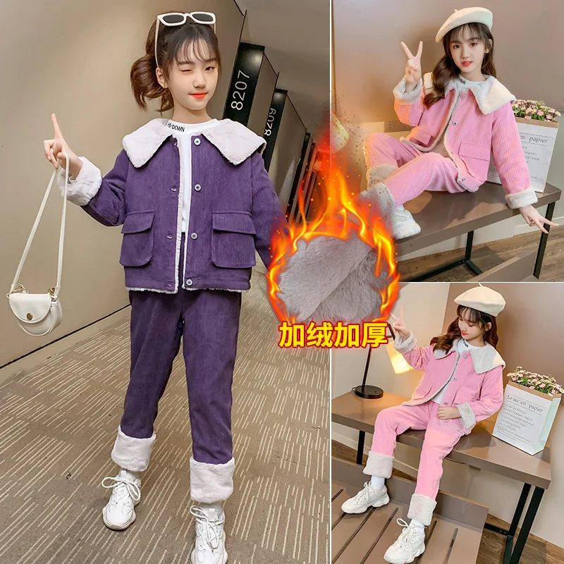 

Комплект осенней одежды для маленьких мальчиков и девочек, детская одежда, пальто с длинным рукавом и штаны с мультяшным принтом для девоче...