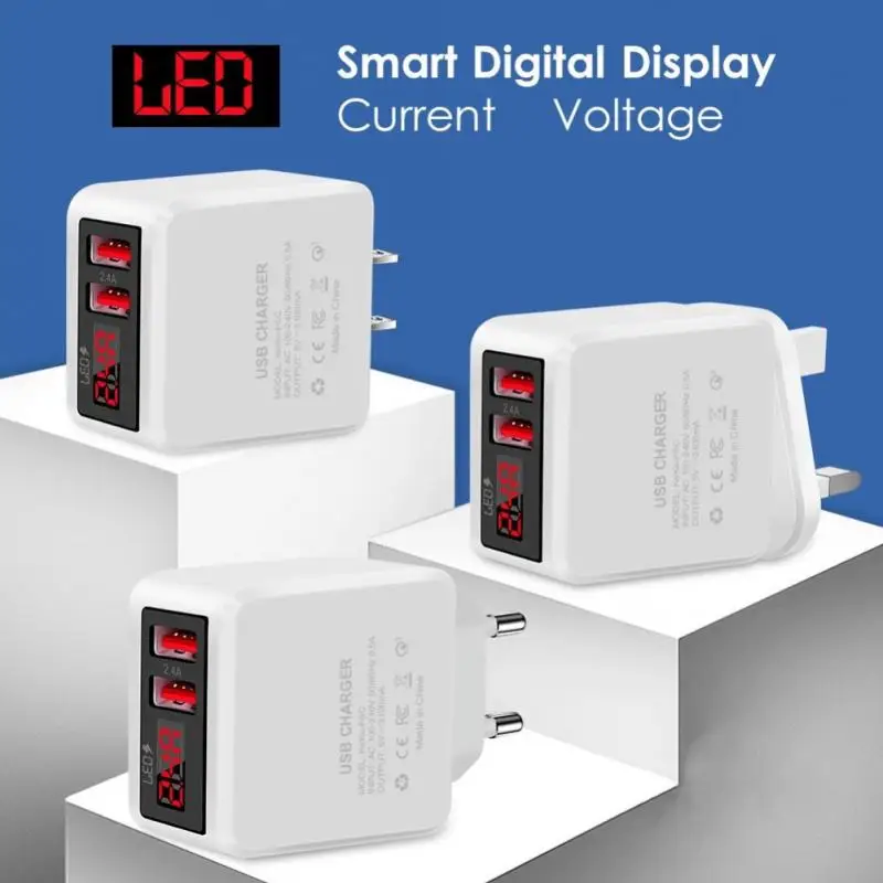 Зарядное устройство US EU UK с цифровым дисплеем а двойной USB-адаптер для