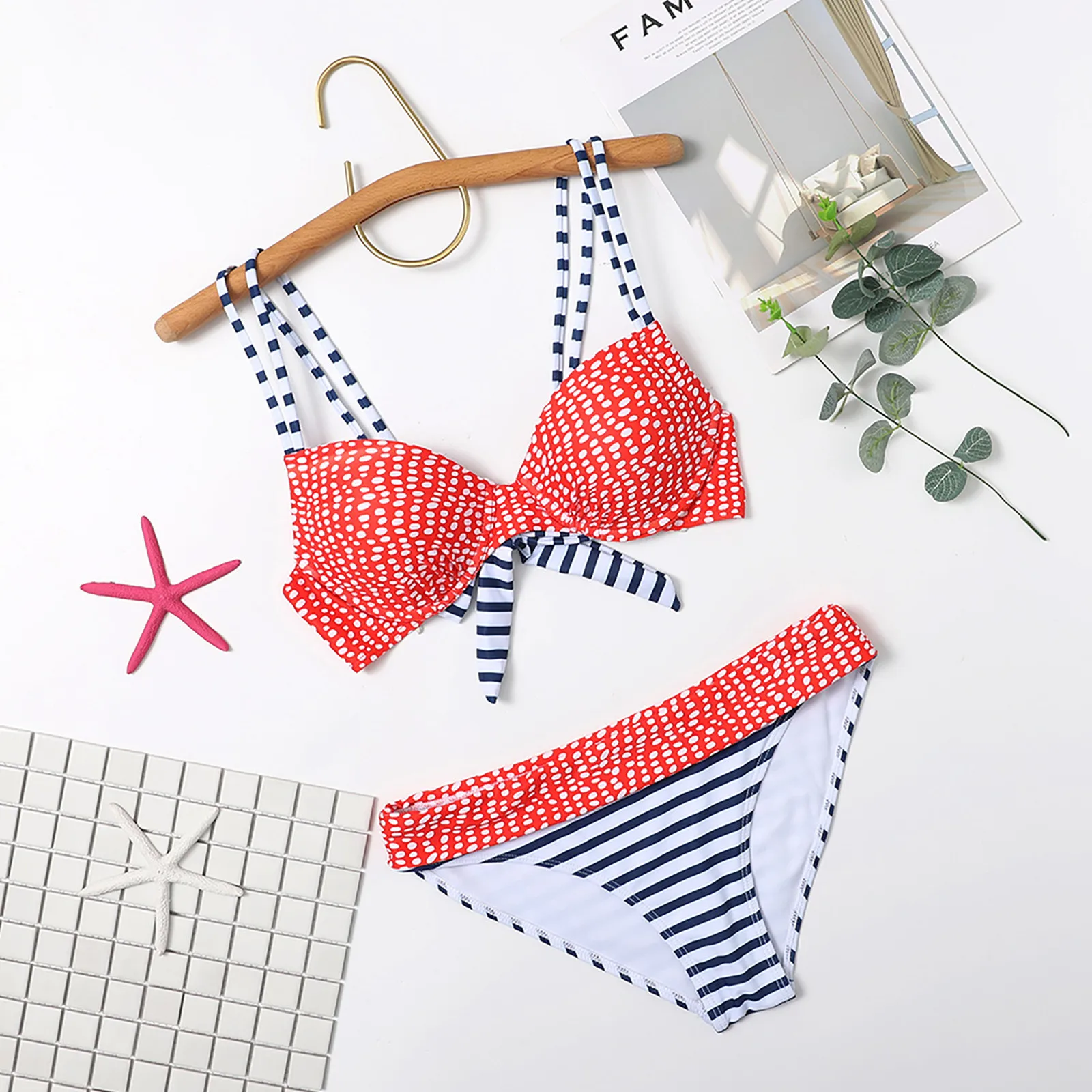 

Bathing Suit Women 2021 Two Piece Swimwear Sexy Stripe Polka Dot Printing Split Sling Swimsuit strÃ³j kÄ…pielowy damski E1