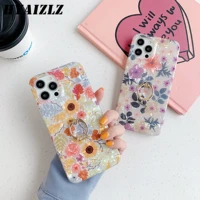 ring holder phone case for iphone 13 12 mini 11 pro max xr xs 7 8 plus se 2020 shell flower pattern shockproof soft imd cover