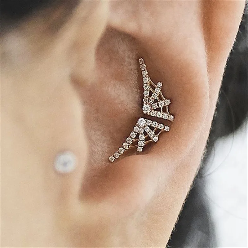 

Sterling Silver Cryral Left Ear Threaded Web Stud Earring Christmas Earrings Single Black Gold Crystal Jewelry