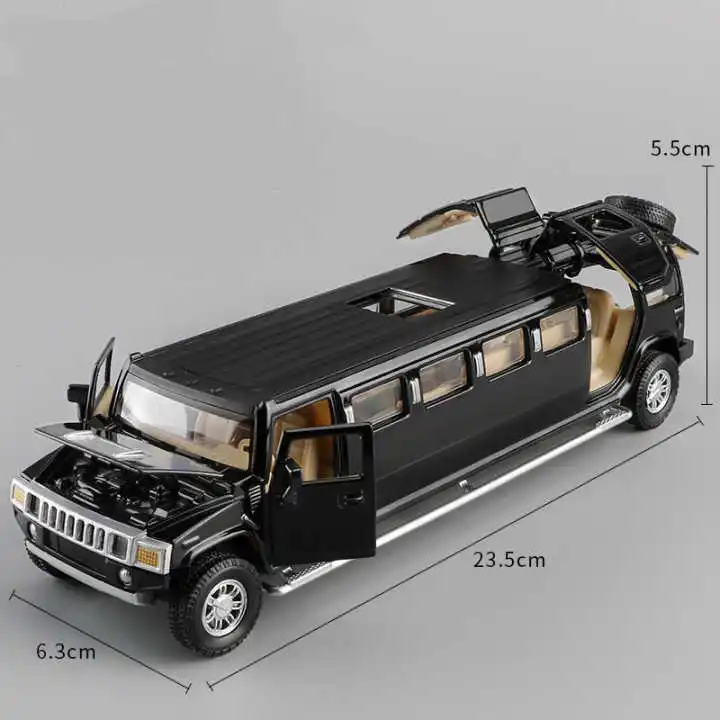 Высокая имитация 1:32 Сплав hummer limousine Металл литой автомобиль модель оттягивающийся мигающая детская музыкальная игрушка транспортные средства - Цвет: Черный