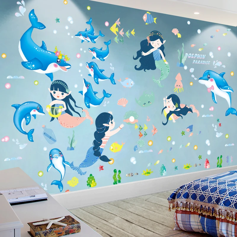 Голубые Дельфины животные наклейки на стену сделай сам Русалка фотообои для
