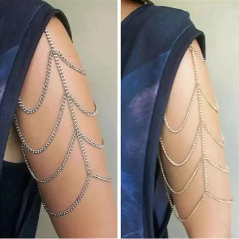 

Metal men's and women's arms four tassel shoulder tassel chain cuff Cuff Bracelet women's summer beach party accessories