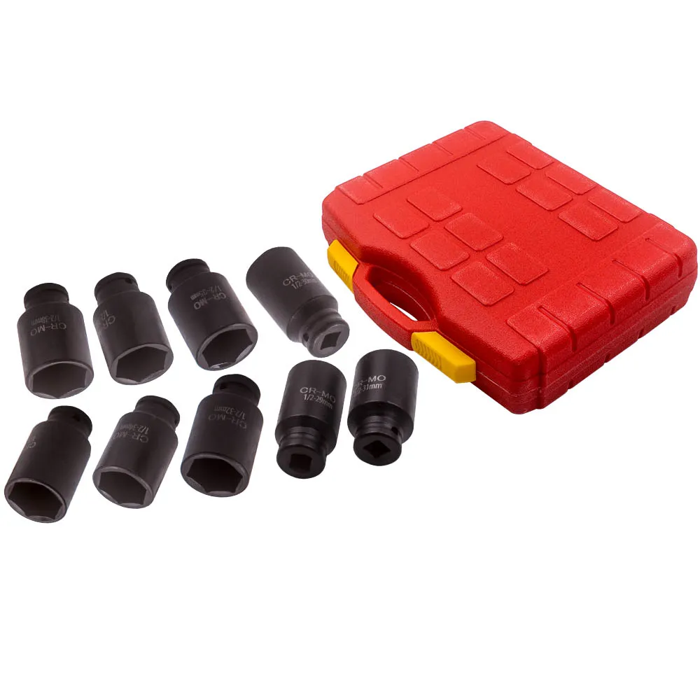 

9Pcs 1/2 Inch Deep Socket Kit Air Impact Drive Socket Set Metric 29mm 32mm 38mm