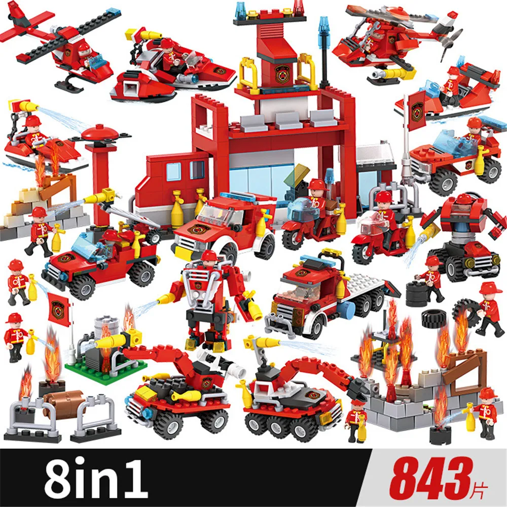 

Fire Car Building Blocks Bricks Toys Aircraft Boy's Toy Educational Toys Fire Truck Station Department Blocks Birthday Gift