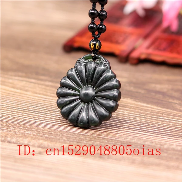 Натуральный черный зеленый китайский Нефритовый Цветок Кулон Бусы Ожерелье Шарм