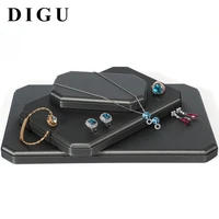 silver and black brushed leather jewelry display props tray ring necklace window display jewelry shelf jewelry packaging