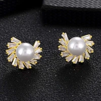 high quality pearl ball copper crystal rhinestone cz stud earrings for women party engagement wedding earings fashion jewelry