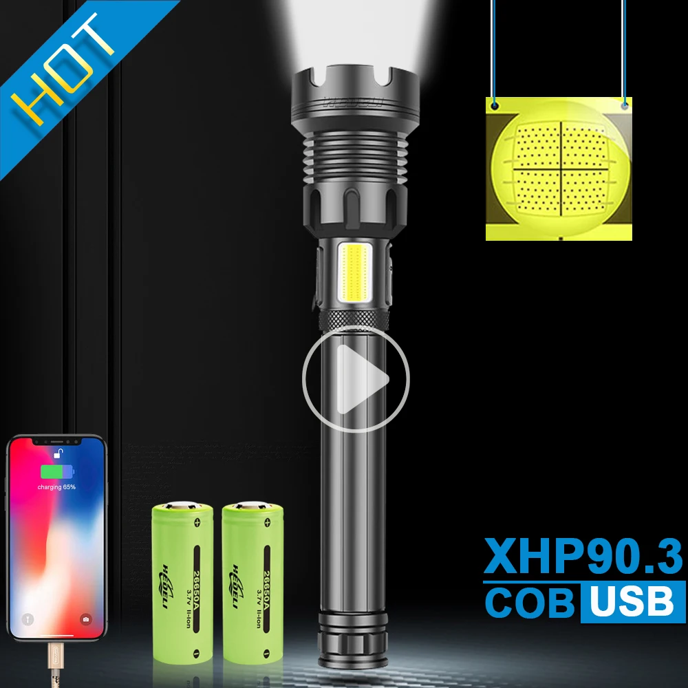 

400000LM XHP90.3 COB high power led flashlights usb Rechargeable 18650 26650 flashlight XHP90 lantern XHP70 XHP50 work lamp