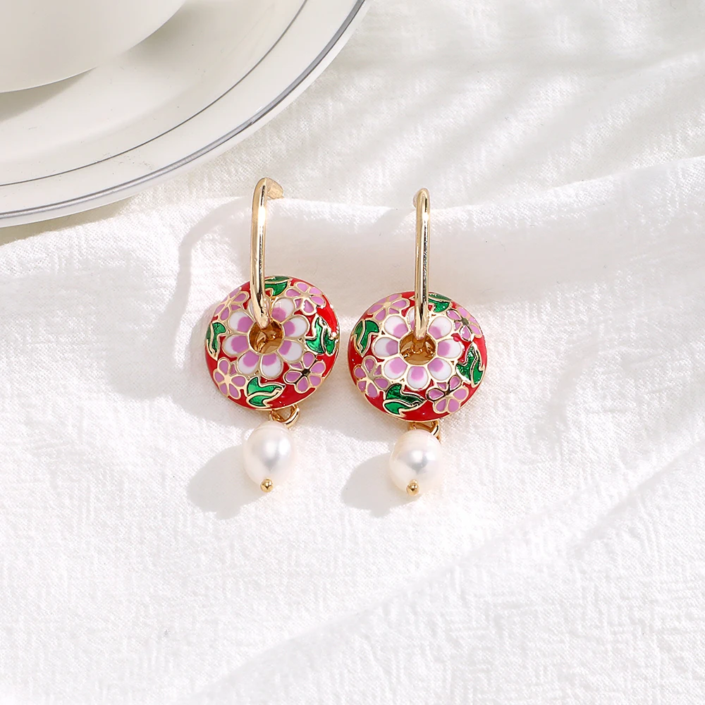 Серьги в форме цветка с эмалью женские винтажные круглые Висячие Ювелирные