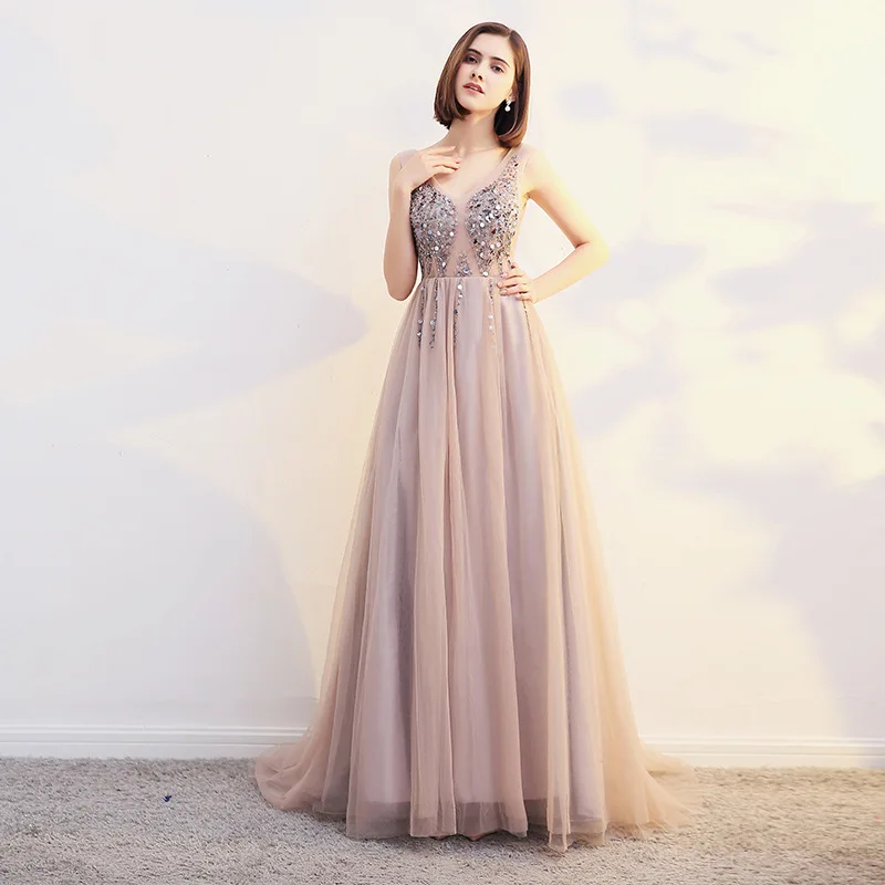 Новое роскошное вечернее платье сексуальное с v-образным вырезом и открытой