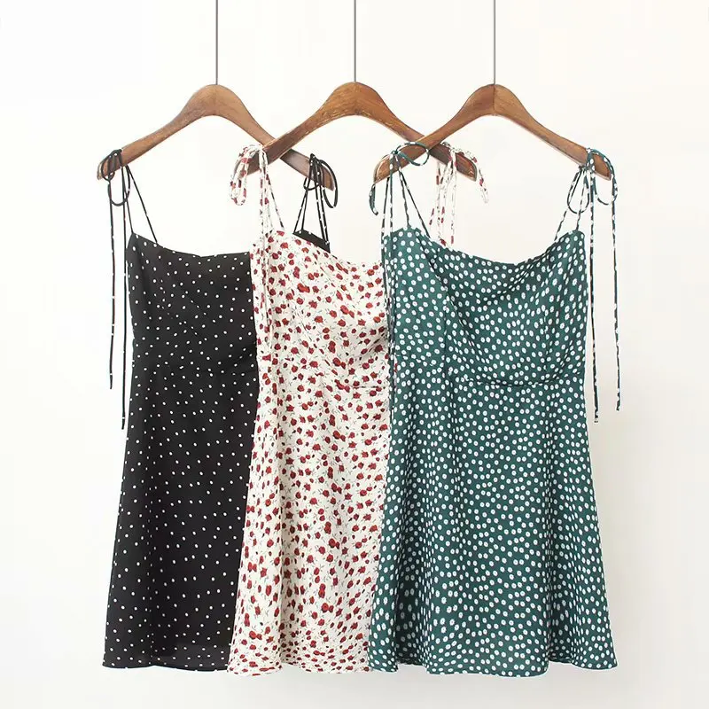 

Summer French Floral Stiletto Strap Flat Suspender Skirt Women Short Slim Slimming Halter Dress