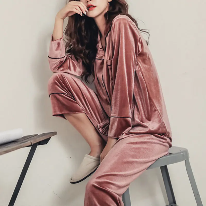 

Satin Velvet Winter Women Pajamas Sets Plus size 5XL Sexy Warm Homewear Pijama Pyjamas Suit
