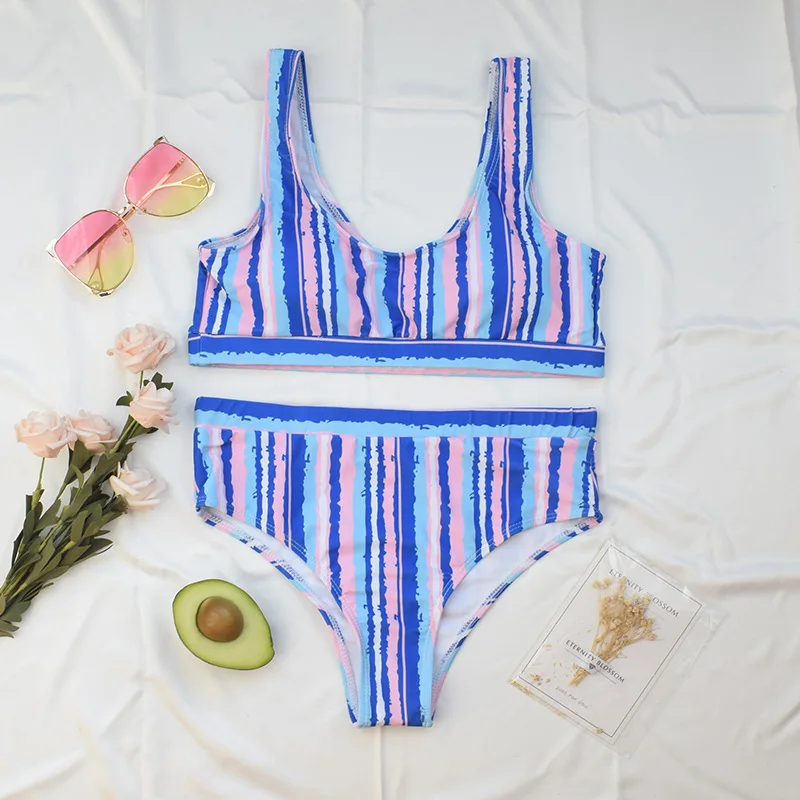 

Sexy Striped Push Up Bikini Set Vest Type Swimwear Women Stripe Female Biquini Bathing Suit Beach Wear Swimsuit 2 Pieces Bathers