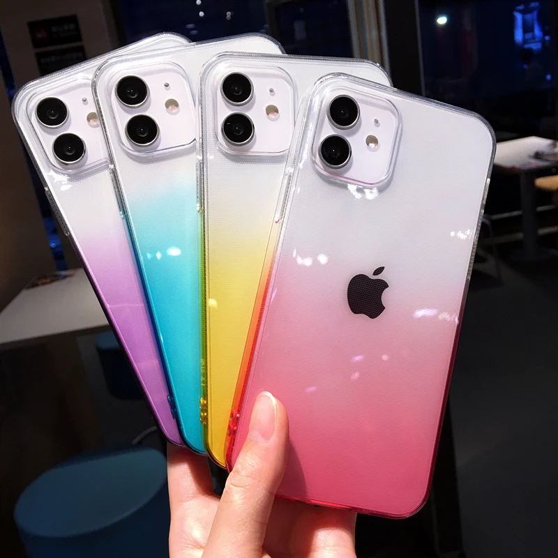 

Colorful Gradient Transparent Phone Case For iPhone 11 Pro Max 12 Mini XS XR X 7 8 Plus Ultra Thin Clear Soft TPU Silicone Cover
