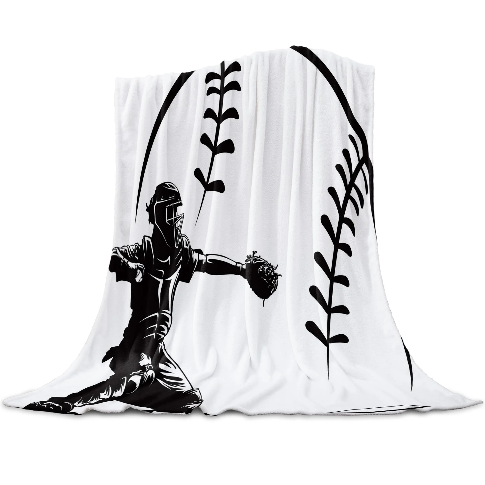 

Baseball Catcher Baseball Player Black White Flannel Blankets For Sofa Beds Room Soft Fleece Blanket Bedspread Home Textile