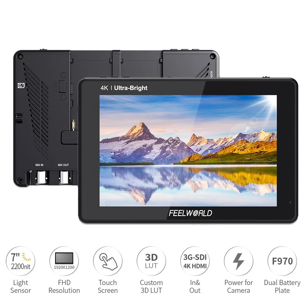 Сенсорный экран FEELWORLD LUT7S 7 дюймов 2200 нит 3D 3G SDI 4K Full HD 1920x1200 IPS монитор|Мониторы| |