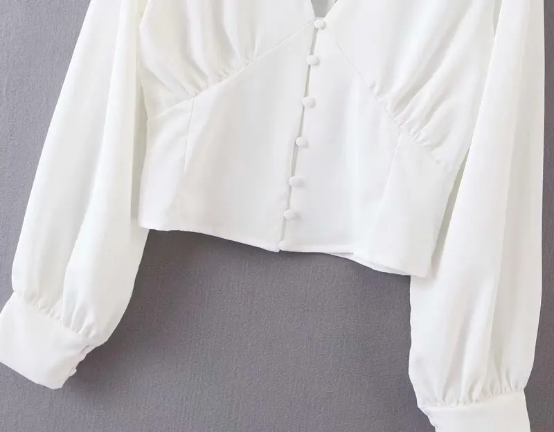 Женская блузка с длинными рукавами Элегантная во французском стиле глубоким v
