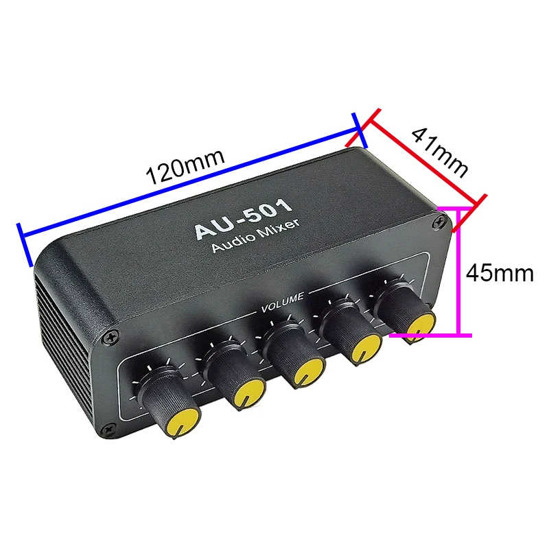 

GHXAMP Stereo Audio Mixer (5 Input 1 Output) Multi-Channel Audio Source Reverberator Switch-Free 3.5mm+RCA Interface Diy