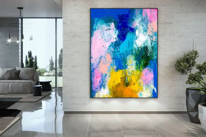

Pink Blue Extra Large Wall Art Abstract Painting On Canvas Modern Home Decor Office Home Artwork Large Original Contemporary Art