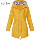 Новая женская многоцветная водонепроницаемая куртка, Классическая Длинная ветровка, дождевик, уличное пальто с капюшоном для альпинизма, женская одежда