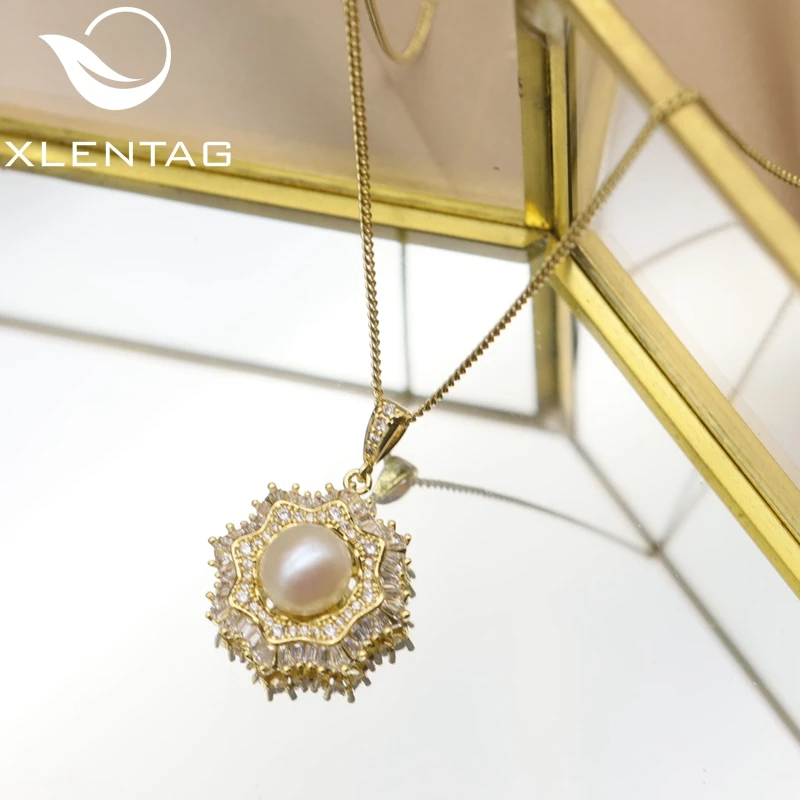Xlentag Латунное позолоченное циркониевое шестигранное ожерелье со снежинкой из