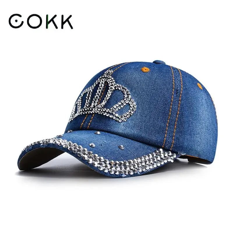 COKK Fashion Cap Women Spring Summer Hats For Women Cowboy Hat Shiny Baseball Cap Adjustable Sunhat Sunshade Denim Cloth Hot