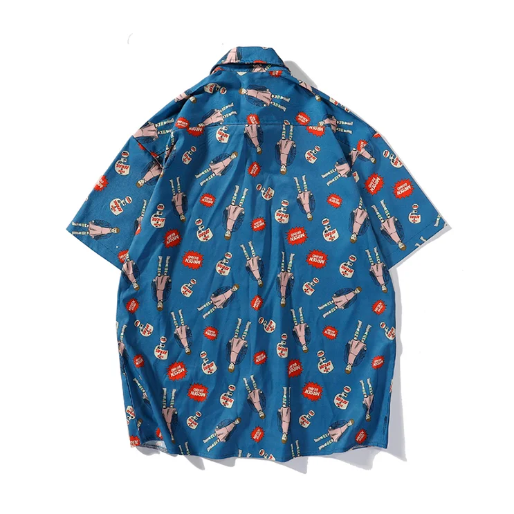 

Women Men Casual Tops Beach Shirt Summer Short Sleeve Button Down Tops Printed Donuts Pizza French Fries Print Hawaiian Shirts