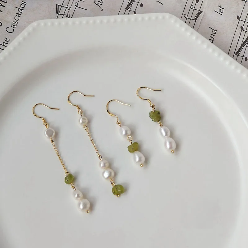 

2021 New Fashion Korean White Pearl Drop Earrings for Women Bohemian Nature Stone Wedding Earrings Jewelry Gift