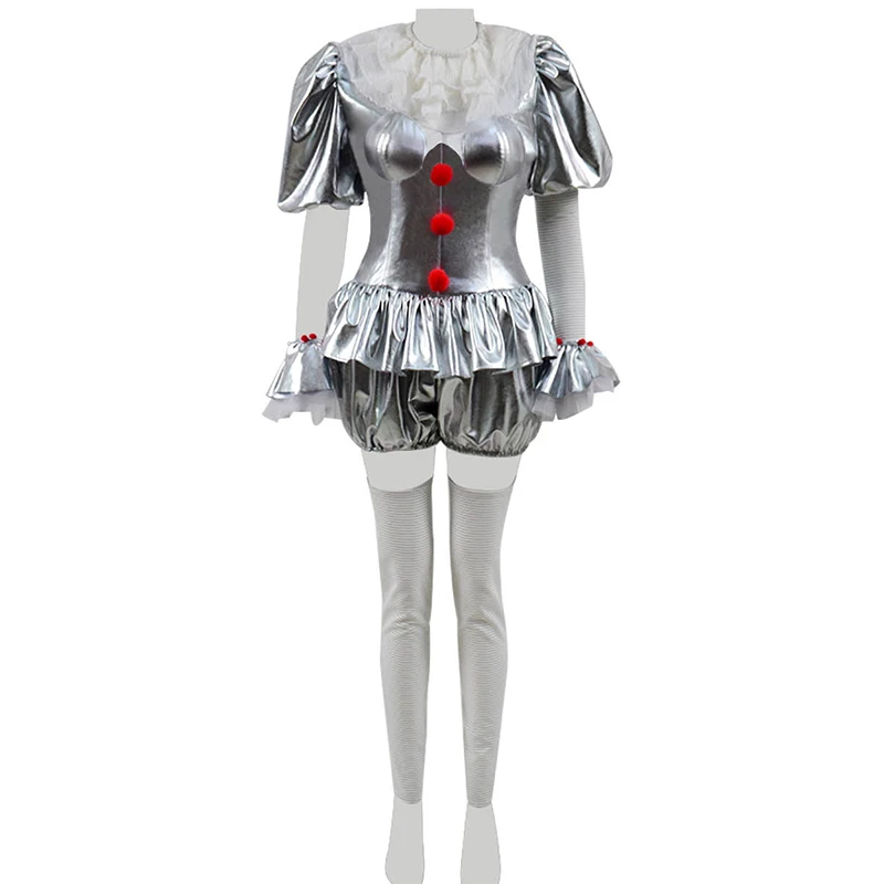 

Женский костюм для косплея Cossky Pennywise, серебряный комбинезон, костюм на Хэллоуин