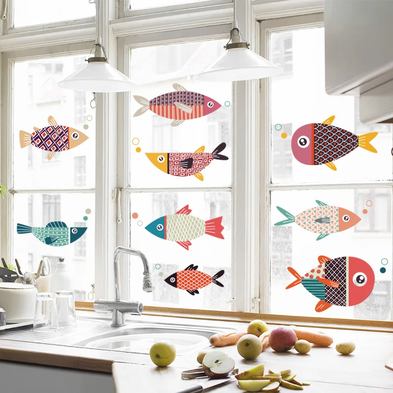 Съемная Настенная Наклейка в ванную комнату мультяшный цвет рыба кухонная