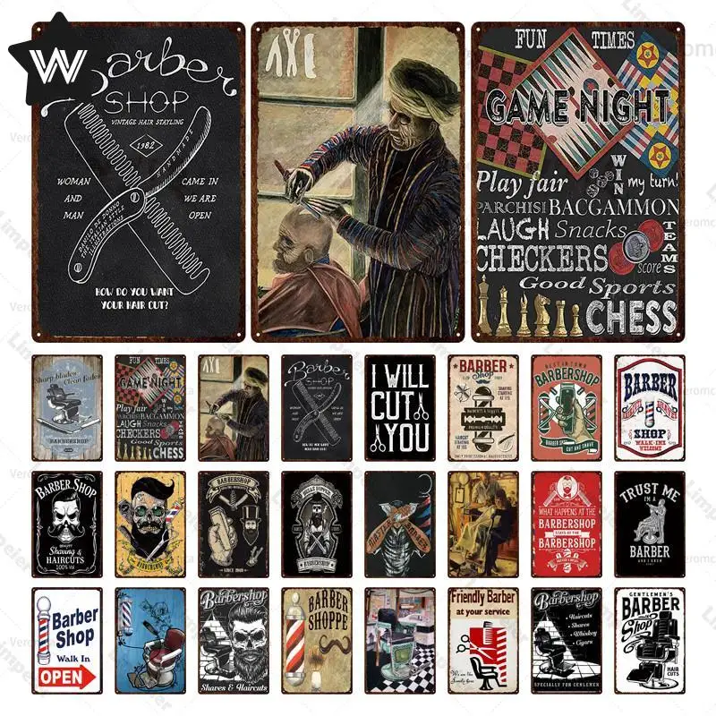 

Винтажные инструменты для парикмахера, металлический жестяной знак, европейская ретро-Парикмахерская, настенная наклейка, металлическая п...
