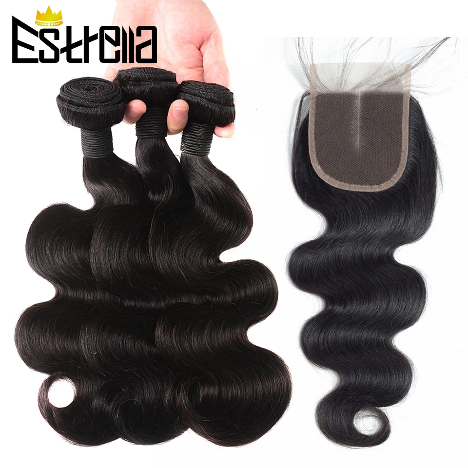 Body Wave Bundles With Closure Human Hair Brazilian Hair Weave Bundles and Closure Remy Free Part 4×4 Lace Closure With Bundles