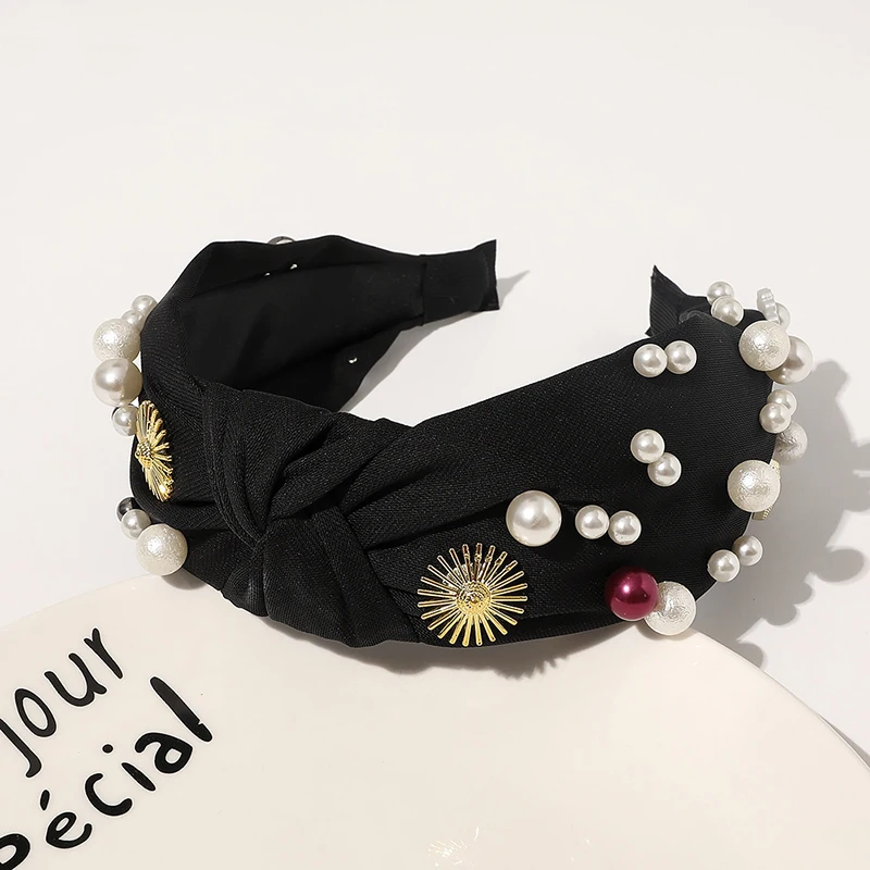 

SHUANGR Women Hair Accessories Wide Side Headband Mix Pearl Baroque HairBand AdultKnotted in The Middle Hair Hoop Headdress