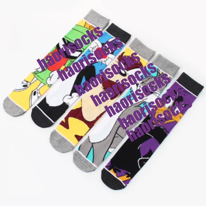 

Combed Cotton Socks Animal Pattern Long Tube Funny Happy Men Socks Novelty Skateboard Bunny Cartoon Character Unisex Crew Socks