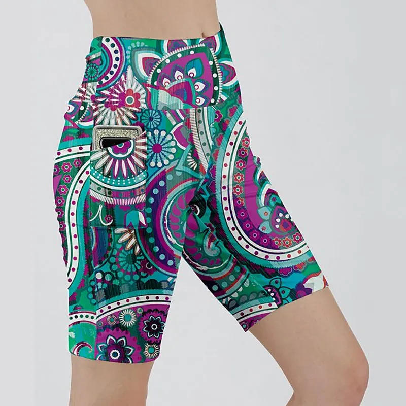 

Blue & White Floral Pocket Women'S Shorts Cycling High Waist Mountain Bike Shorts Ladies Pants Bicycles For Women 2021