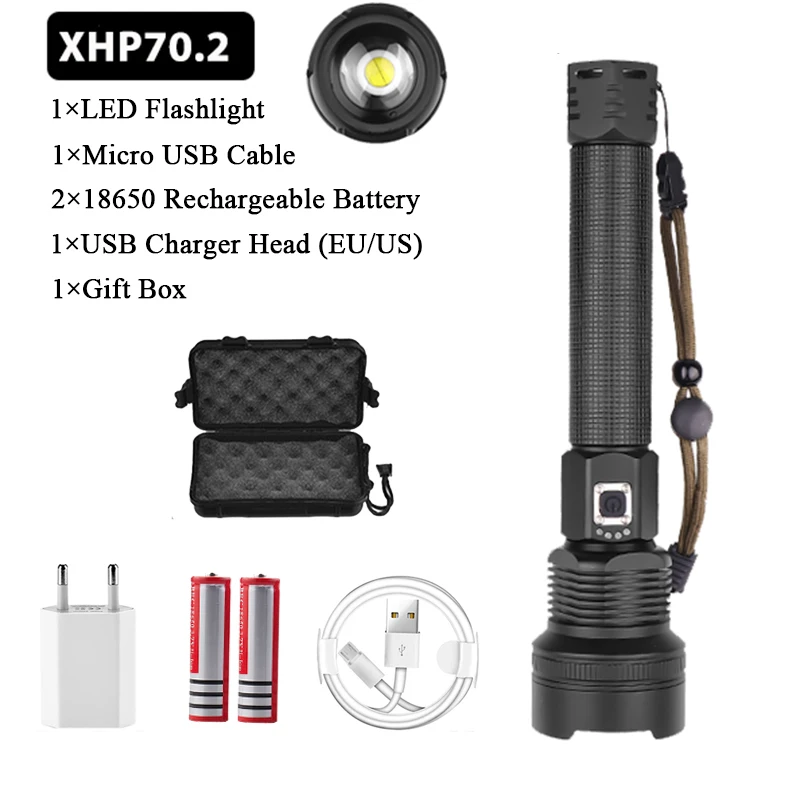 Package H XHP90 самый мощный светодиодный светильник-вспышка XHP70.2 USB лампа перезаряжаемый Тактический светильник 18650& 26650 фонарь с зумом для кемпинга и охоты - Испускаемый цвет: Package H