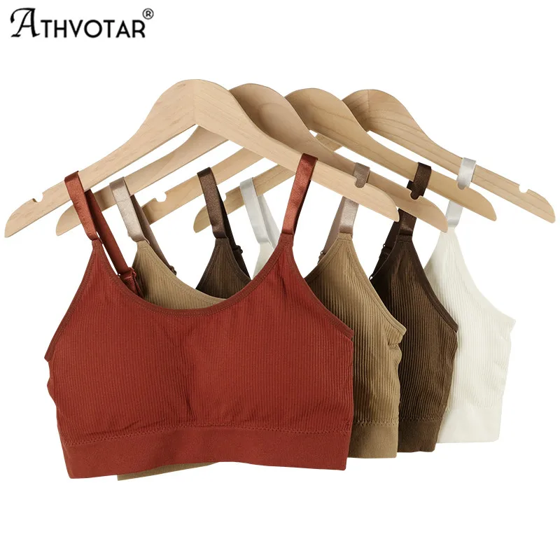 

ATHVOTAR Pure Color Plus Size Bra Sexy Seamless Padded Ladies Brassiere Comfortable Wireless Adjustable Shoulder Strap Underwear
