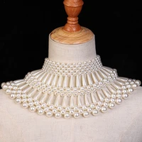 luxurious womens masquerade abs pearl shawl necklace hand woven retro beaded sweater chain wedding dress accessories