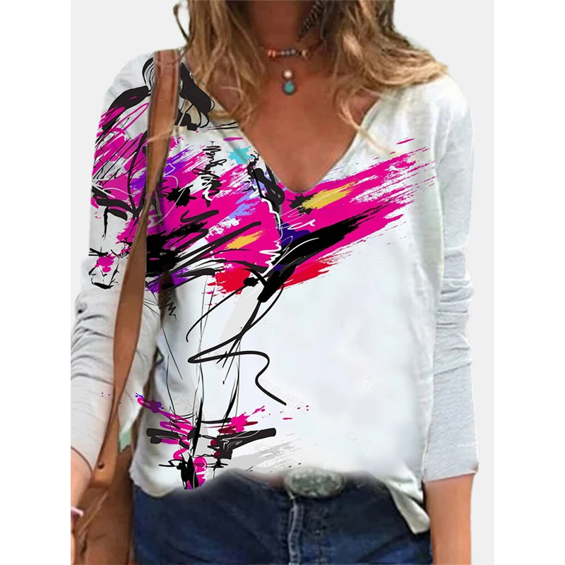 

Женская футболка с длинным рукавом, V-образным вырезом и принтом бабочки