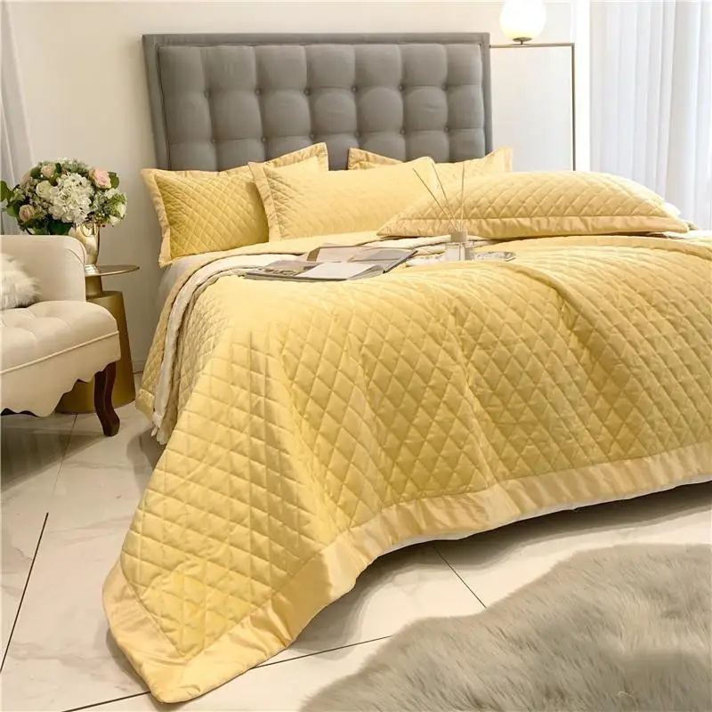 J2 Yellow Gray Green Purple White Soft Silk Velvet Fleece Quilted Bedspread Bed Cover Sheet Blanket Pillowcases 3pcs | Дом и сад