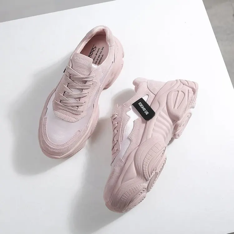 Женские кроссовки с круглым носком Fujin дышащие на толстой подошве кружевом для