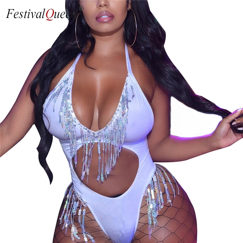 Белый боди с блестками и кисточками глубокий v образный вырез открытая спина