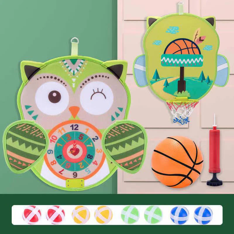 

Kid Montessori Dart Board Game Cartoon Owl Basketball Hoop Target Toy Wall Hanging Dual Sides Child Indoor Outdoor Throwing Game