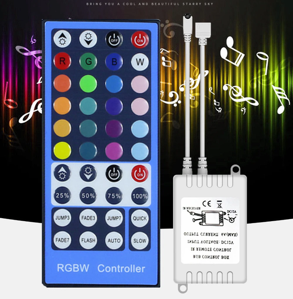 

RGBW LED Controller 40-key 5-Pin Infrared Remote Control for 5050 Strip Light DC 12V-24V
