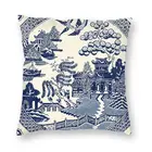 Китайская наволочка с изображением синей ивы, квадратная декоративная наволочка, наволочка для дивана в Восточном китайском стиле с рисунком