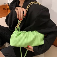 thick chain pu leather underarm shoulder bucket bags for women stripe pattern travel simple crossbody purse ladies small handbag
