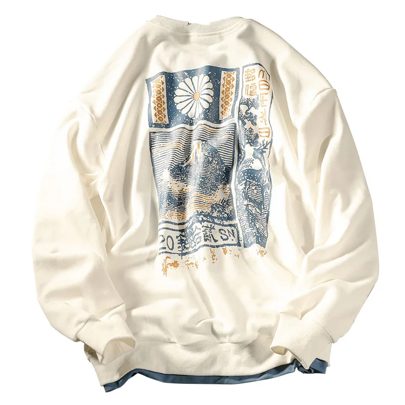 

Korean Fashion Couple Clothes Kpop Fake Two Pieces Round Neck Casual Hip Hop Print Sweatshirt Men Japanese Streetwear Male