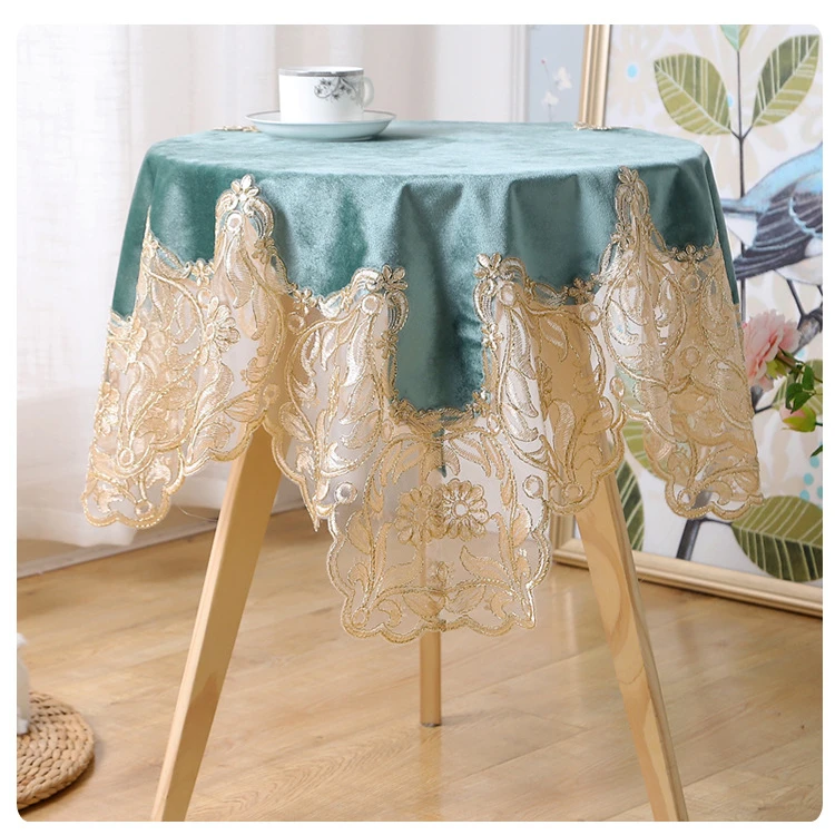 

Luxury Lace Embroidered Velvet Table Cloth Home Decor Table Runner Wedding Banquet Lace Velvet Tablecloth Champagne